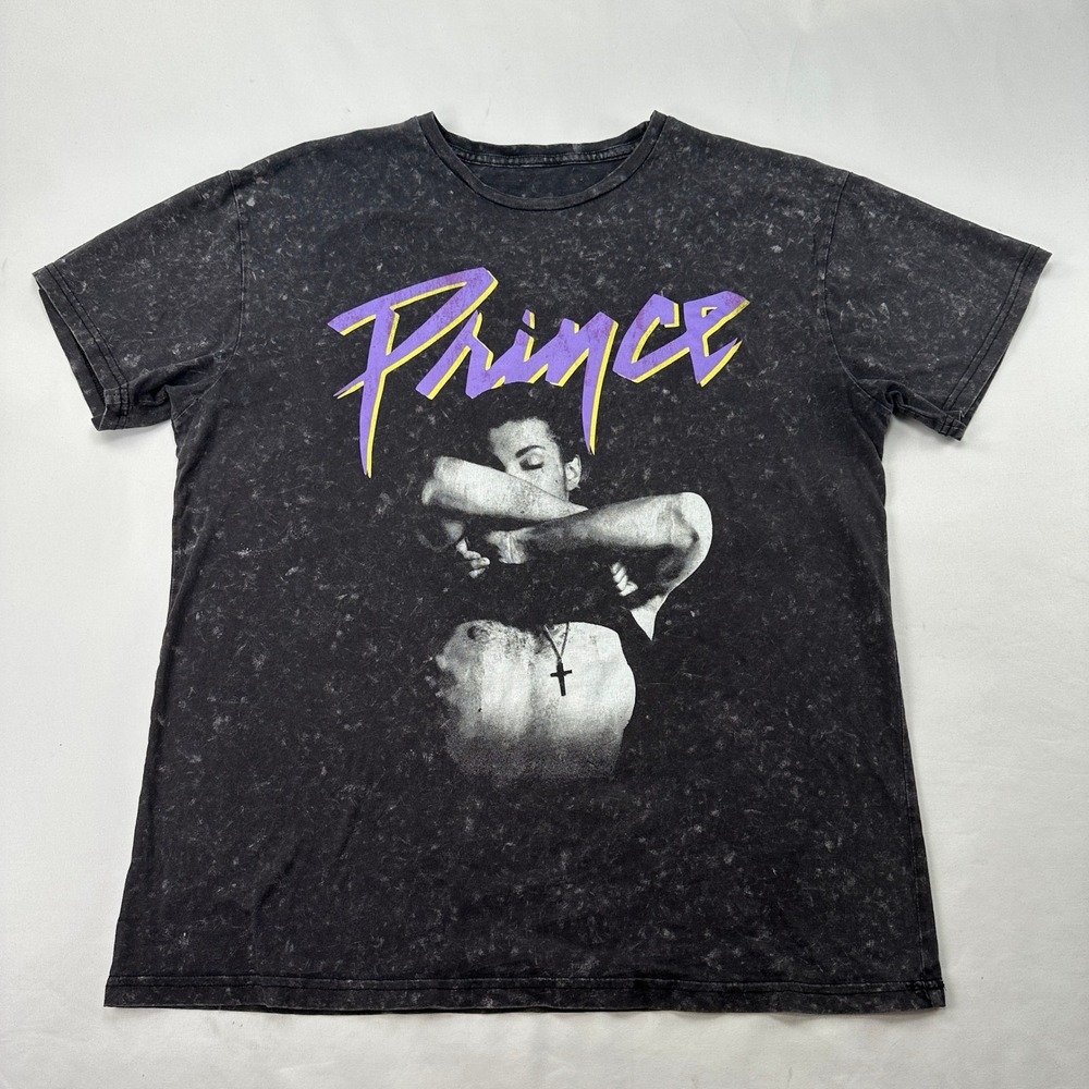 Prince Graphic Band Tee Rock Grunge Acid Wash Charcoal Gray T-Shirt Distressed